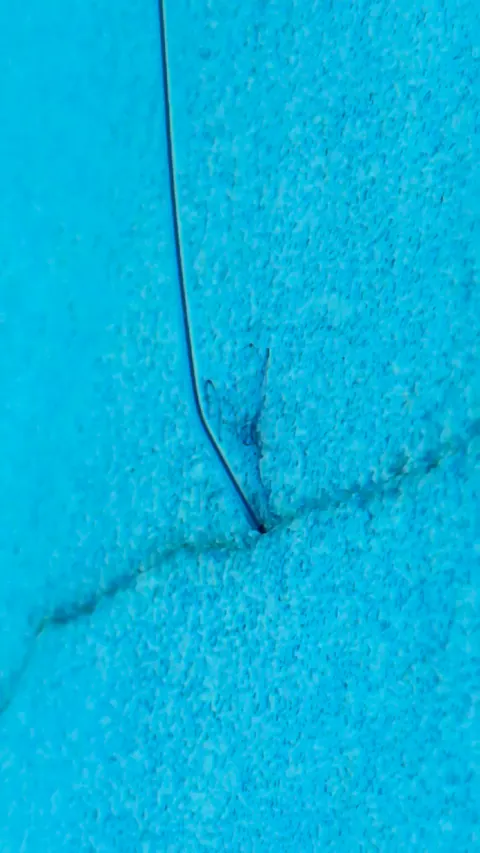 Dye drawn into a crack in the floor.