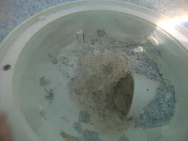 Inside the main drain: plaster broken away around the pipe.