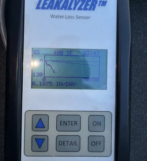Leakalyzer water-loss sensor reading on site: 0.1875 in/day.