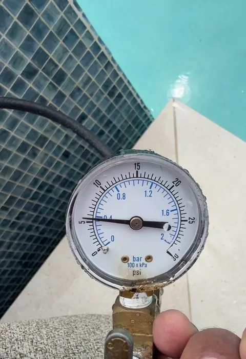 Pressure gauge on the line.